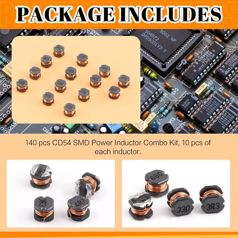 Rustark 141Pcs 14 Values CD54 SMD Power Inductors Assortment Kit with Storage Box 2.2uH - 680uH Chip Inductors 5.8mm Wire Wound Chip - Image 3